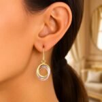 14k Gold Tri-Color Open Entwined French Wire Drop Earrings on model