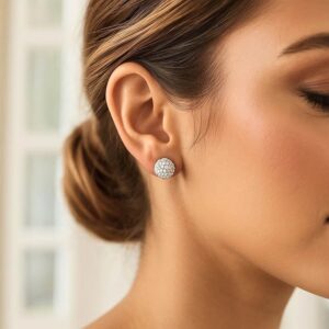 14k Gold White Crystal Ball Stud Earrings 8mm