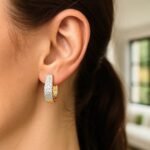 14k Two-Tone Gold Oval Diamond Cut Textured Hoop Earrings