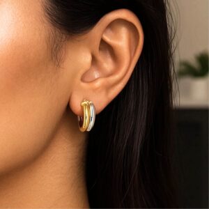 14k Two Tone Gold Small Double Hoop Earrings