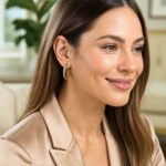 14k Two-Tone Gold Textured Station Hoop Earrings 1 Inch 25.4mm