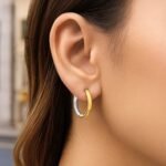 14k Two-Tone Gold Textured and Polished Reversible Hinged Tube Hoop Earrings 15mm x 2.5mm