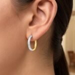 14k Two-Tone Gold Textured and Polished Reversible Tube Hoop Earrings 15mm x 2.5mm