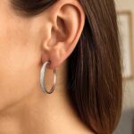 14k White Gold Center Glitter Hoop Earrings 4x30mm