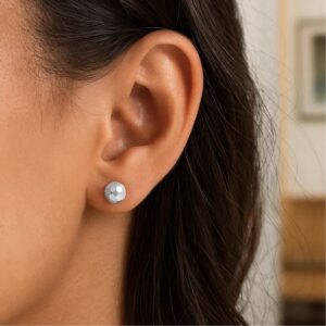 14k White Gold Faceted Texture 7mm Ball Stud Earrings