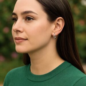 Real 14k White Gold Small Dainty Hoop Earrings 11.5mm x 1.3mm