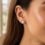 14k White Gold Small Puffed Heart Stud Earrings