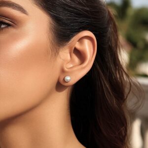 14k White Gold Textured Crystal Cut 5mm Ball Stud Earrings