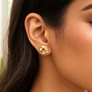 14k Yellow Gold Classic Love Knot Stud Earrings 9.6mm