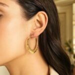14k Yellow Gold Dangling Sequin Hoop Earrings 30mm