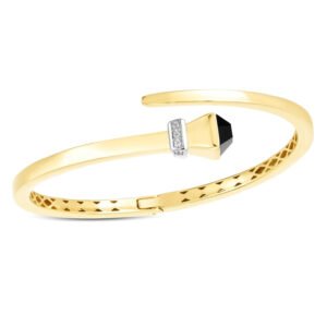 14k Yellow Gold Diamond Black Onyx Bangle Bracelet