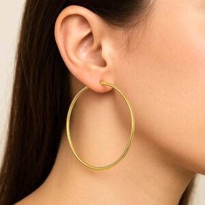14k Yellow Gold Extra Large Thin Hoop Earrings 60mm x 2mm