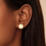 14k Yellow Gold Flower Button Pearl Stud Earrings 6 - 6.5 mm