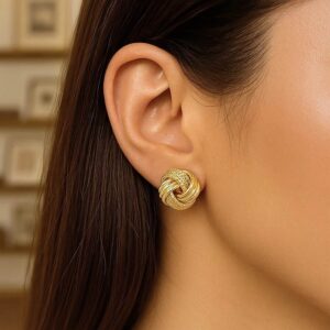 14k Yellow Gold Interweaved Love Knot Stud Earrings 12.7mm