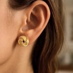 14k Yellow Gold Interweaved Love Knot Stud Earrings 12.7mm for Women