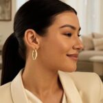 14k Yellow Gold Medium Bamboo Hoop Earrings