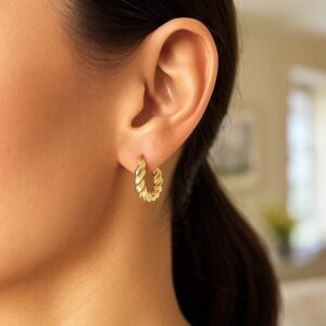 14k Yellow Gold Mini Twisted Hoop Earrings 11mm x 3mm