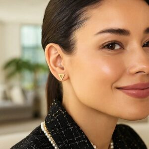 14k Yellow Gold Open Triangle Stud Earrings