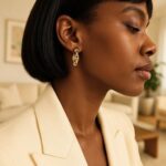 14k Yellow Gold Oval Mariner Link Huggie Hoop Earrings for Women