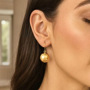 14k Yellow Gold Puffed Circle Drop Earrings