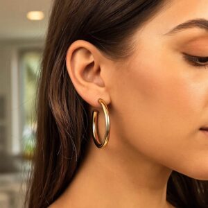 14k Yellow Gold Round Hoop Earrings 40mm x 4mm Thickness