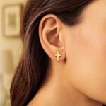 14k Yellow Gold Simple Small Cross Stud Earrings