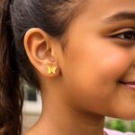 14k Yellow Gold Small Butterfly Stud Earrings for Children