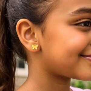 14k Yellow Gold Small Butterfly Stud Earrings for Children