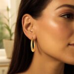 14k Yellow Gold Textured Graduated Oval Hoop Earrings