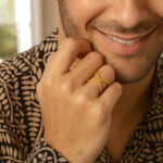 14k Yellow Gold Textured X Ring