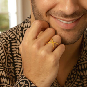 14k Yellow Gold Textured X Ring