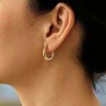 14k Yellow Gold Thick Small Oval Hoop Earrings 20mm x 5mm