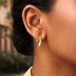 14k yellow Gold Hexagon Huggie Hoop Earrings