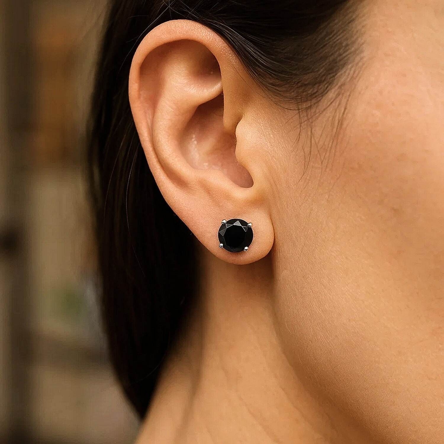 6mm Black Cubic Zirconia Stud Earrings 14k White Gold 6mm Black Cubic Zirconia Stud Earrings 14k White Gold