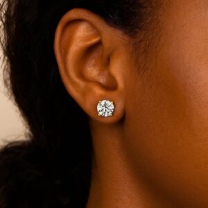 8mm Round Cubic Zirconia Stud Earrings 14k Yellow Gold