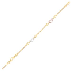 14k Tri-Color Gold Heart Anklet