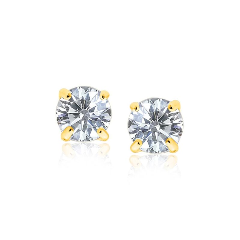 8.0mm Round Cubic Zirconia Stud Earrings 14k Solid Gold
