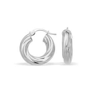 14k White Gold Twist Hoop Earrings
