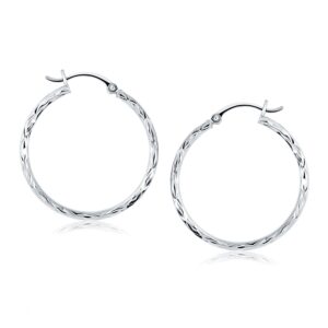 14k White Gold Diamond Cut Hoop Earrings (2x30mm)