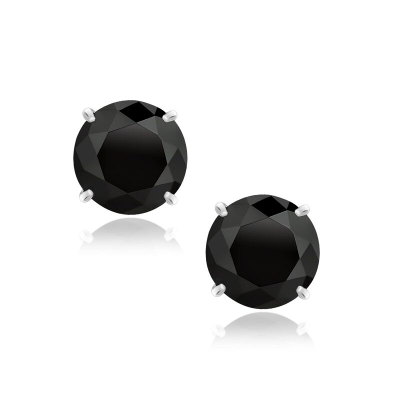 8.0mm Round Black Cubic Zirconia earrings 14k White Gold