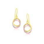 14k Gold French Wire Drop Earrings Tri-Color Open Entwined Rings