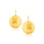 14k Yellow Gold Disc Drop Earrings Hammered Texture Medium Size