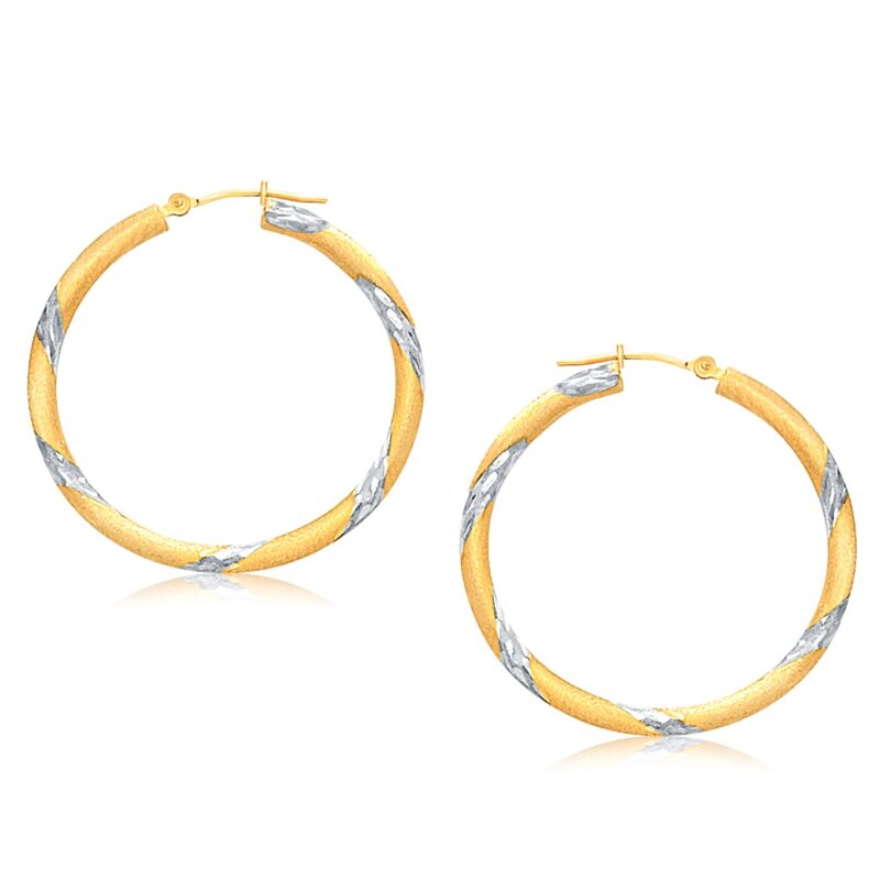 Hoop Earrings Polished 14k Two Tone Gold (3x30mm)