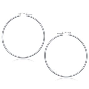 14k White Gold Hoop Earrings Polished (2x60mm)