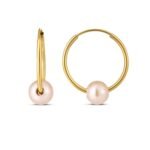 14k Gold Round Endless Hoop Pearl Earring (1x14mm)