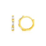 14k Gold Petite Octagonal Hoop Earrings with Cubic Zirconias