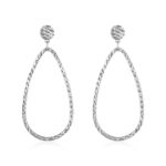 14k White Gold Teardrop Post Earrings Textured Motif