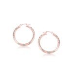 14k Rose Gold Fancy Diamond Cut Hoop Earrings (3x25mm)