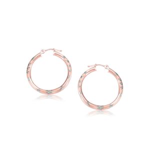 14k Rose Gold Fancy Diamond Cut Hoop Earrings (3x25mm)