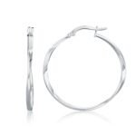 14k White Gold Mobius Twisted Hoop Earrings (1.5x50mm)